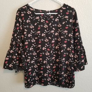 Simply Styled By Sears Black & Pink Floral 3/4 Sleeve Top